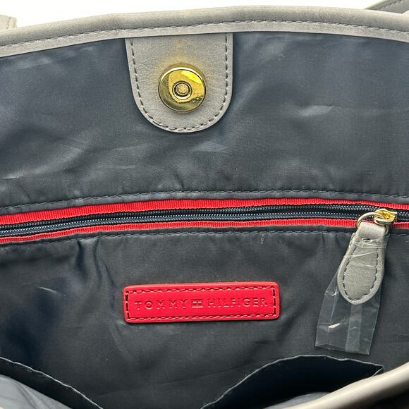 NWOT TOMMY HILFIGER Faux Leather Signature Logo Tote Bag (Gray) - Picture 9 of 9